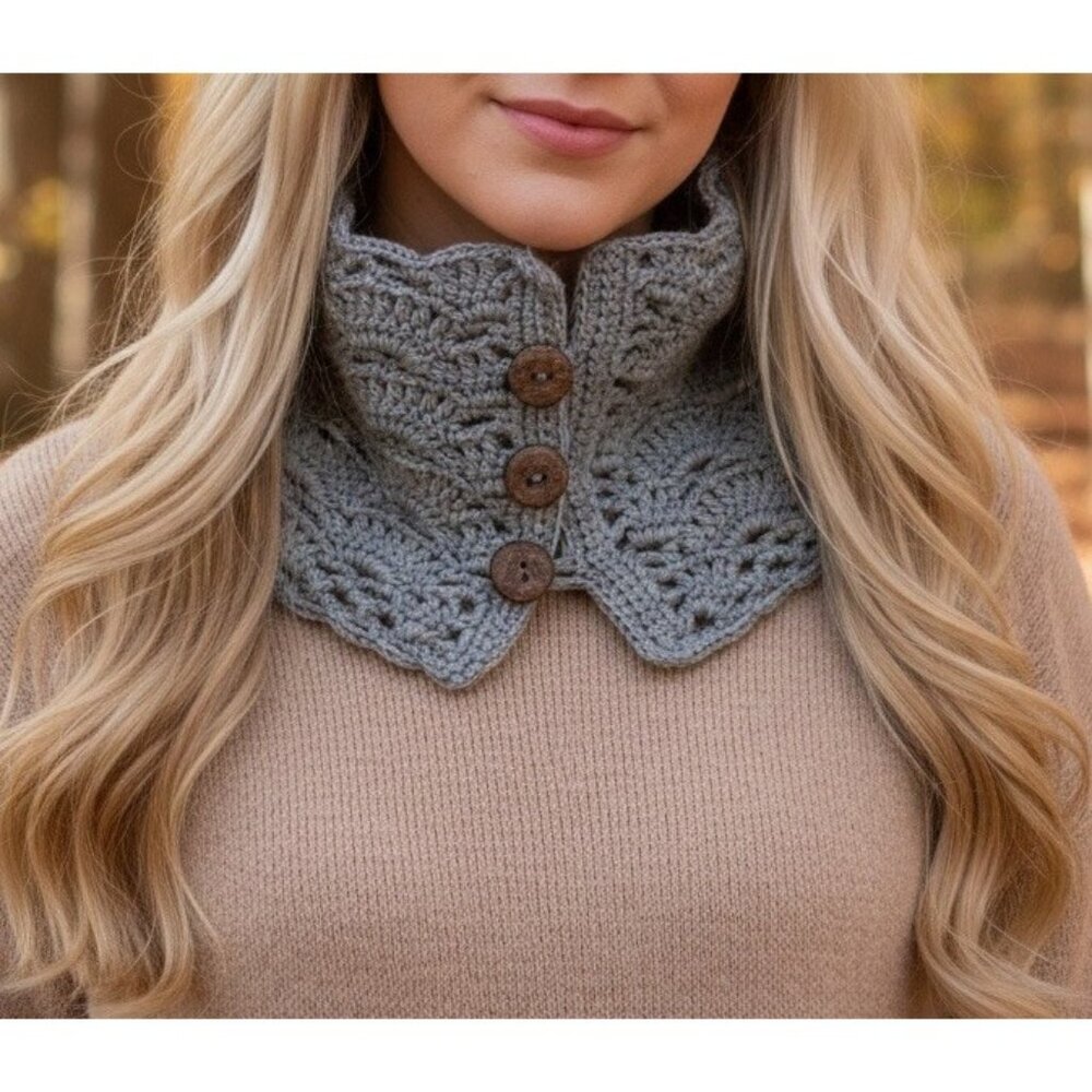 Ten Thousand Villages Cozy Crochet Button Up‎ Cowl Neck Warmer Outdoor Handmade